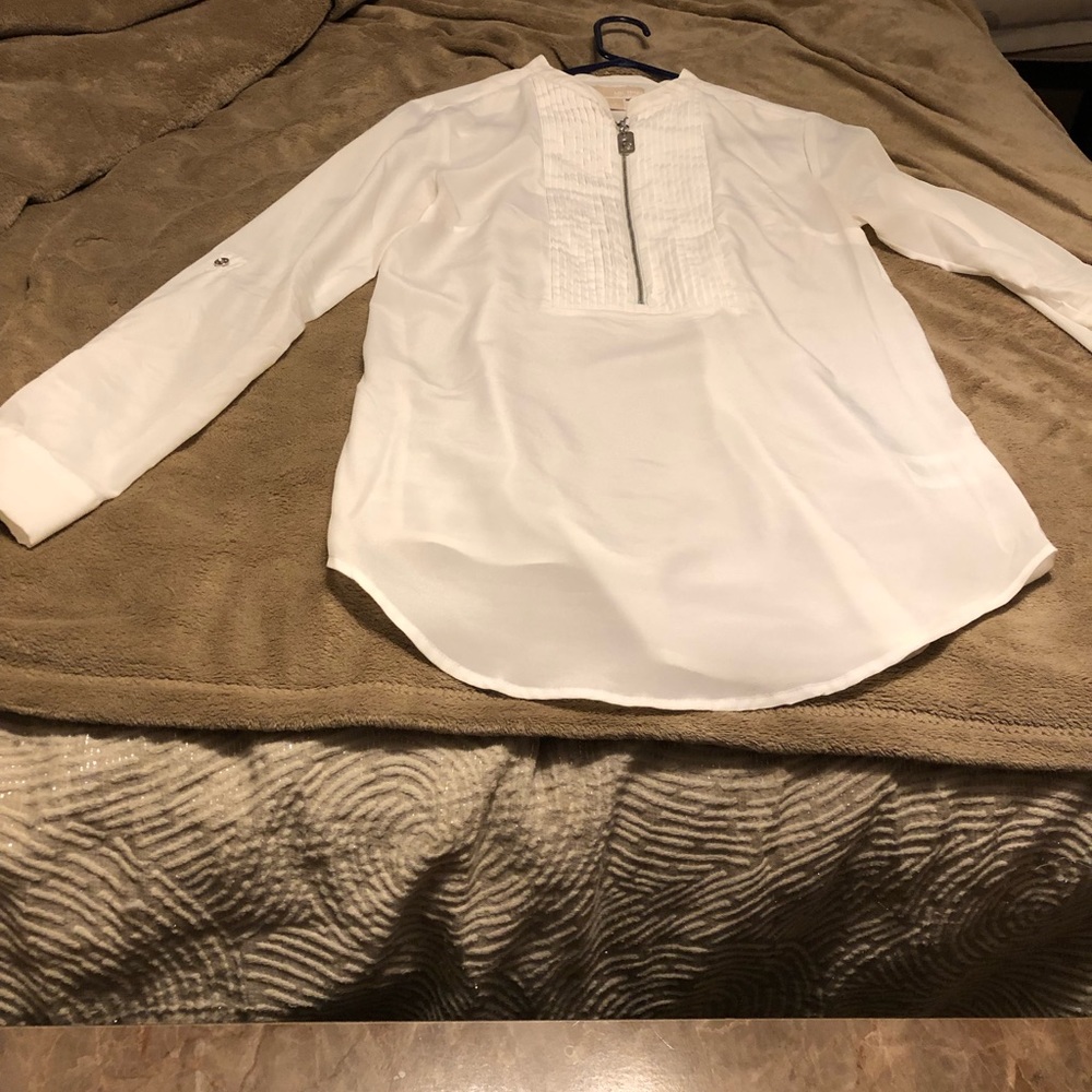 Michael Kors white half zip blouse
